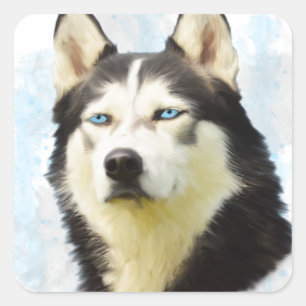 Siberian Husky Dog Water Colour Art Painting Square Sticker