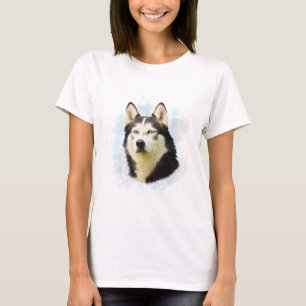 Siberian Husky Dog Water Colour Art Painting T-Shirt