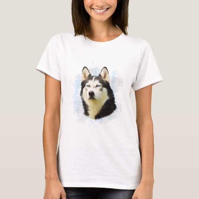 Siberian Husky Dog Water Colour Art Painting T-Shirt (Front)