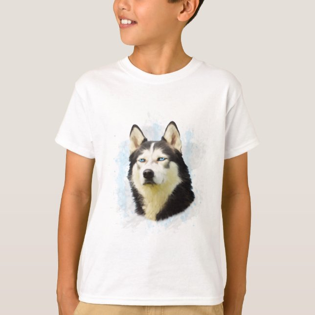 Siberian Husky Dog Water Colour Art Painting T-Shirt (Front)