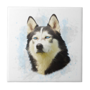 Siberian Husky Dog Water Colour Art Painting Tile