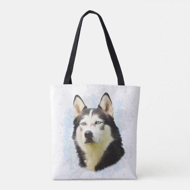 Siberian Husky Dog Water Colour Art Painting Tote Bag (Back)