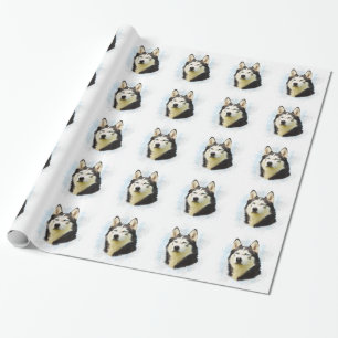 Siberian Husky Dog Water Colour Art Painting Wrapping Paper