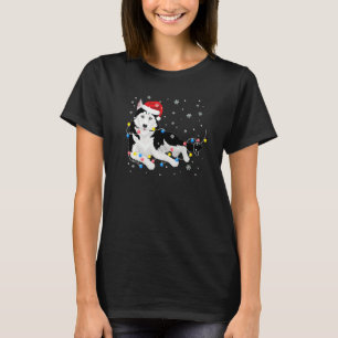 Siberian Husky Dog Wear Santa Hat Christmas Lights T-Shirt