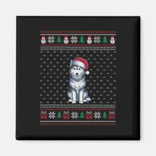Siberian Husky Dog Wearing Santa Hat Ugly Xmas Dog Magnet