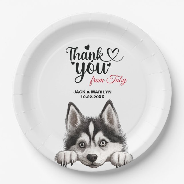 Siberian Husky Dog Wedding Thank You Paper Plate (Front)