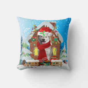 Siberian Husky dog with Christmas gifts Cushion