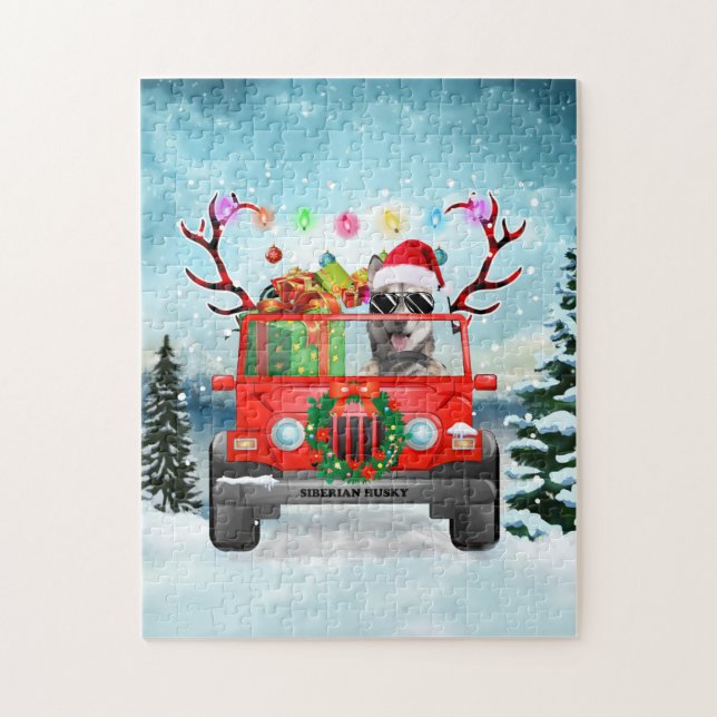 Siberian Husky dog with Christmas gifts Jigsaw Puzzle (Vertical)