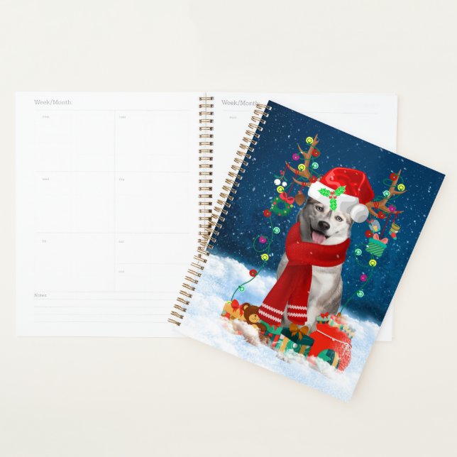 Siberian Husky dog with Christmas gifts Planner (Display)