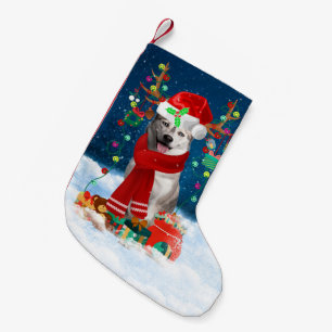 Siberian Husky dog with Christmas gifts Small Christmas Stocking