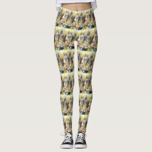 Siberian Husky Dog with Easter Eggs Holiday Leggings