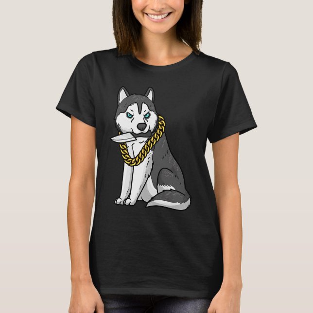 Siberian Husky Dog With Knife T-Shirt (Front)
