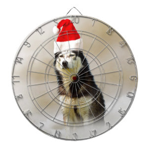 Siberian Husky Dog with Santa Hat in Snow Dartboard