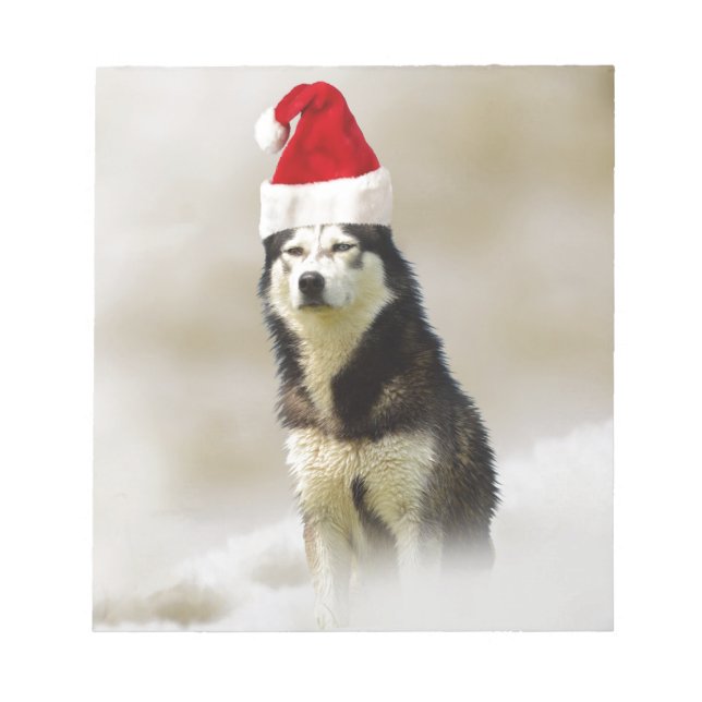 Siberian Husky Dog with Santa Hat in Snow Notepad (Front)