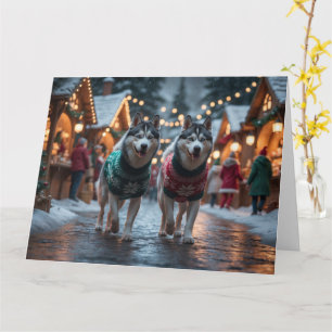 Siberian Husky Dogs Christmas Snow Holiday  Card
