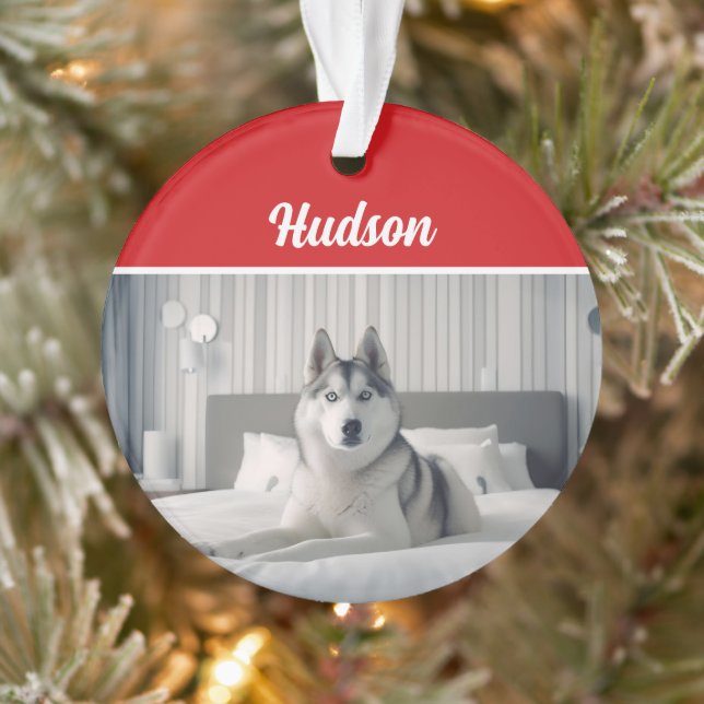 Siberian Husky Dog's Name Holiday Photo Christmas Ornament (Tree)