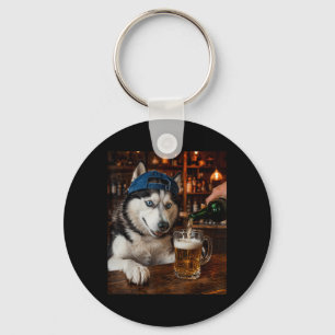 Siberian Husky Drinking Beer Funny Dog Meme Key Ring
