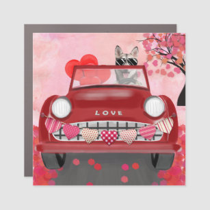 Siberian Husky Driving Car with Hearts Valentine's Car Magnet