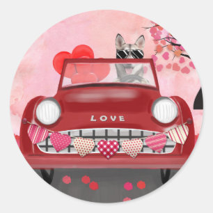 Siberian Husky Driving Car with Hearts Valentine's Classic Round Sticker