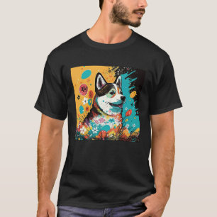 Siberian Husky Easter Egg Flowers Dog Paint Splat T-Shirt