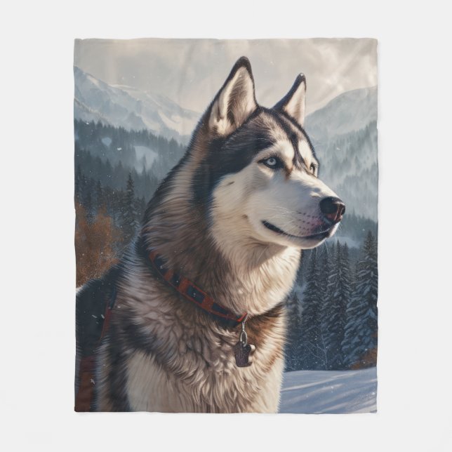 Siberian Husky Fleece Blanket (Front)