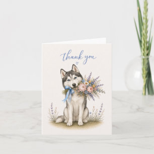 Siberian Husky Flower Bouquet Thank You Card