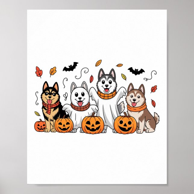 Siberian Husky Ghost Fall Autumn Thanksgiving Hall Poster (Front)