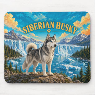 Siberian Husky, Glacier Bay Vintage Watercolor Mouse Mat