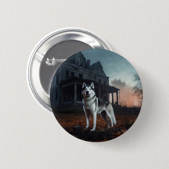 Siberian Husky Halloween Scary  6 Cm Round Badge (Front & Back)