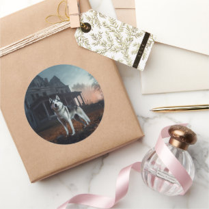 Siberian Husky Halloween Scary  Classic Round Sticker