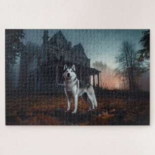 Siberian Husky Halloween Scary  Jigsaw Puzzle