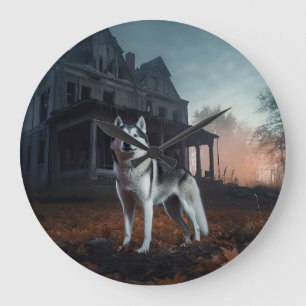 Siberian Husky Halloween Scary  Large Clock