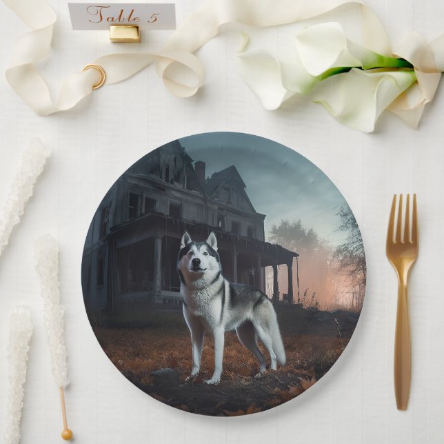 Siberian Husky Halloween Scary  Paper Plate (Wedding)