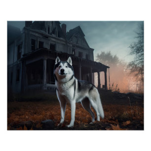 Siberian Husky Halloween Scary  Poster
