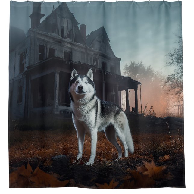 Siberian Husky Halloween Scary  Shower Curtain (Front)