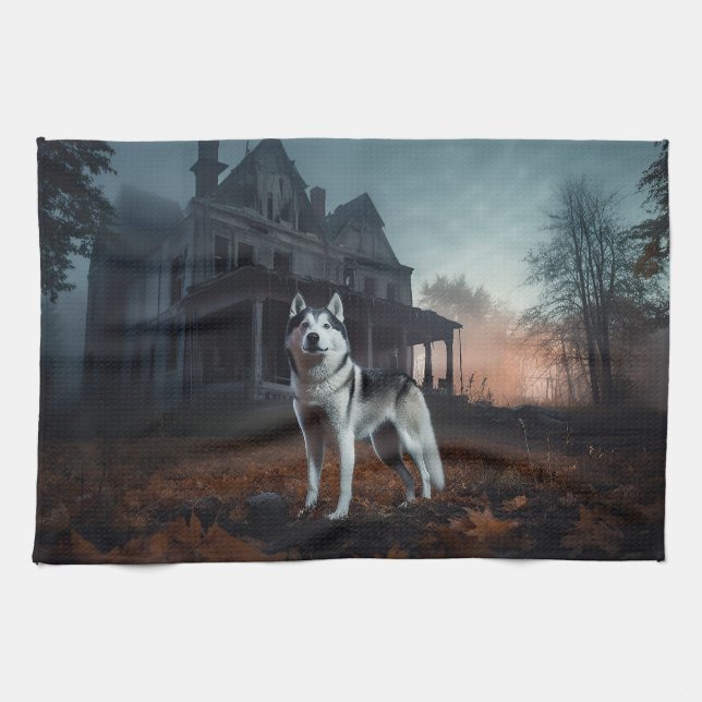 Siberian Husky Halloween Scary  Tea Towel (Horizontal)