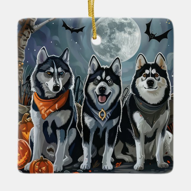 Siberian Husky Halloween Spooky  Ceramic Ornament (Front)