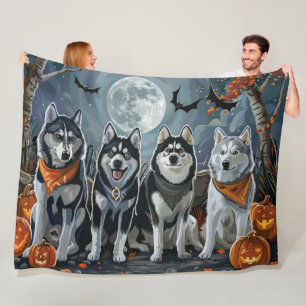 Siberian Husky Halloween Spooky  Fleece Blanket