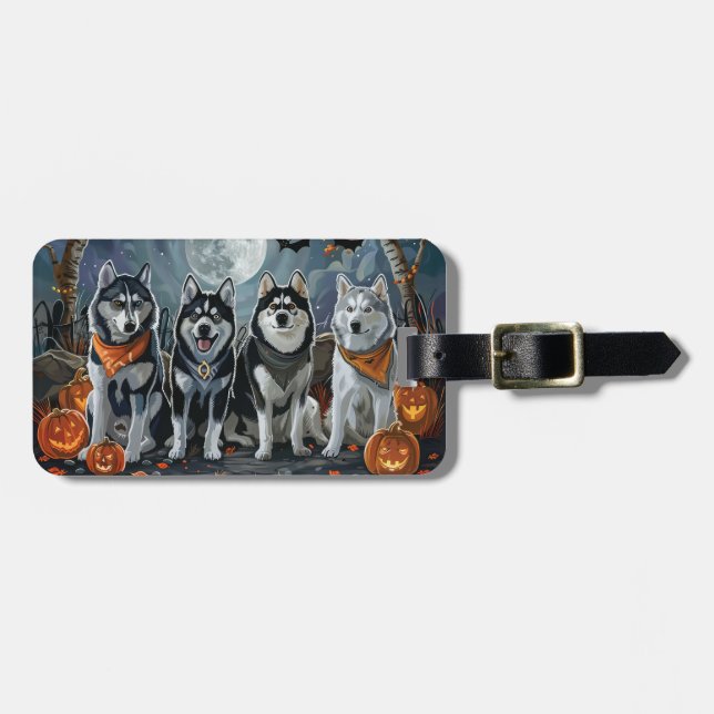Siberian Husky Halloween Spooky  Luggage Tag (Front Horizontal)