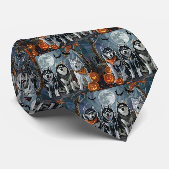 Siberian Husky Halloween Spooky  Tie (Rolled)