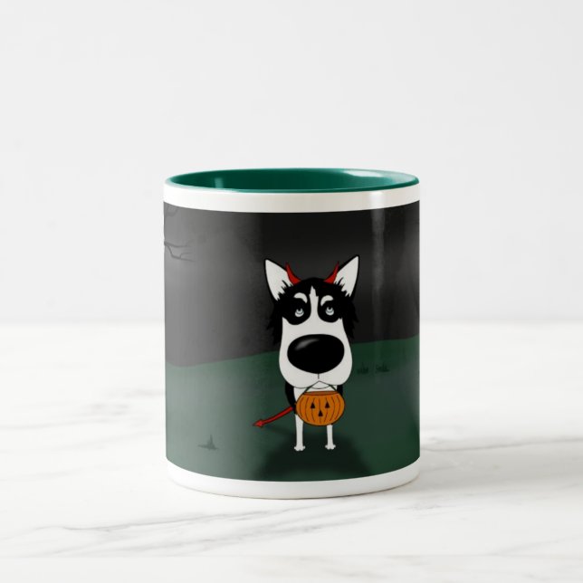 Siberian Husky Halloween Two-Tone Coffee Mug (Center)