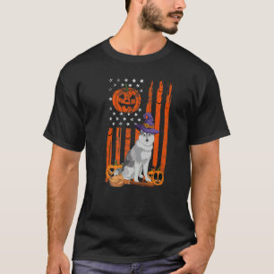 Siberian Husky Halloween USA Flag Witch Hat Dog Ow T-Shirt
