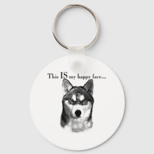Siberian Husky Happy Face Key Ring