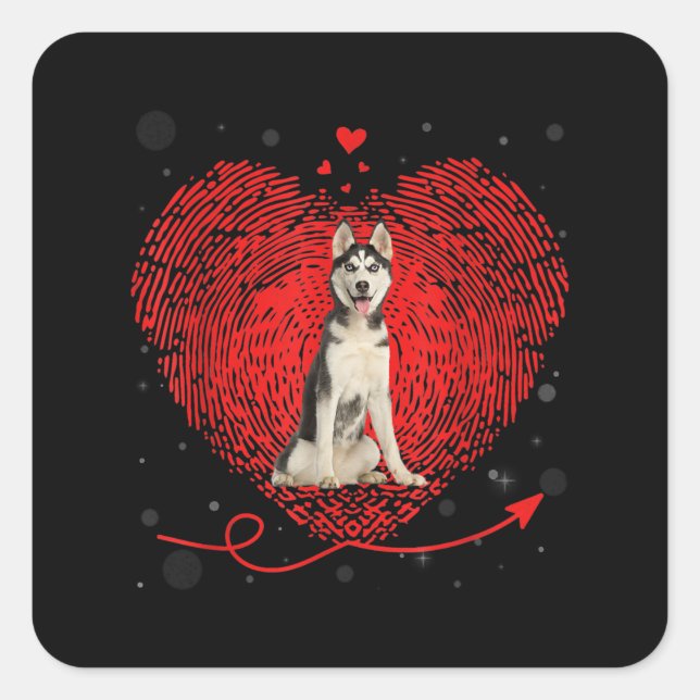 Siberian Husky Heart Love | Funny Valentine Gift Square Sticker (Front)