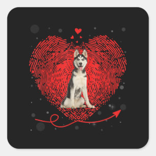 Siberian Husky Heart Love   Funny Valentine Gift Square Sticker