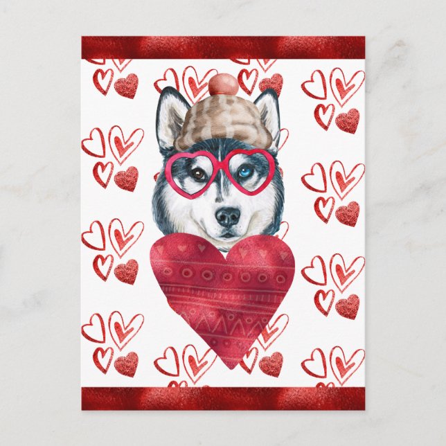 Siberian Husky Hearts Dog Lover Valentine Gift Holiday Postcard (Front)