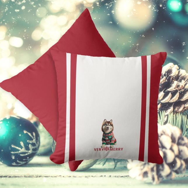 Siberian Husky Holiday Cushion (The front and back of the Siberian Husky throw pillow)