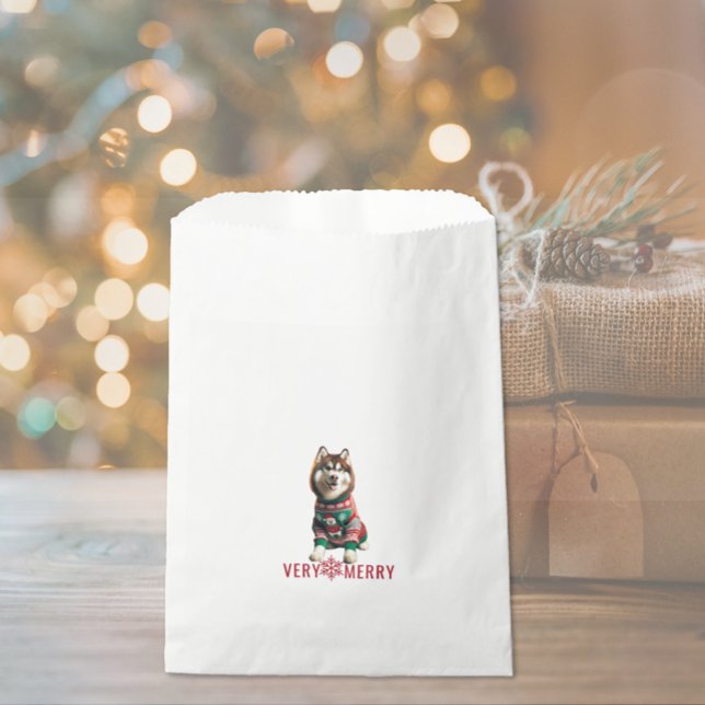 Siberian Husky Holiday Favour Bags (The front of the Siberian Husky Holiday favor bag)