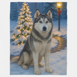 Siberian Husky Holiday  Fleece Blanket