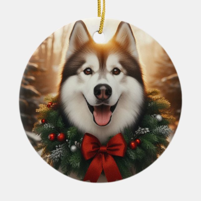 Siberian Husky Holiday Ornament (Front)